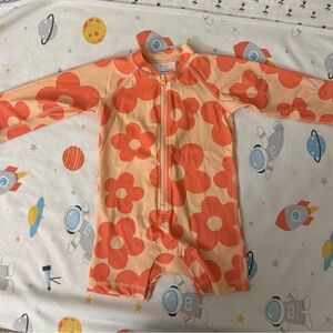 Hanna Andersson Peach and Orange Floral UV Swimsuit Romper -New without tags